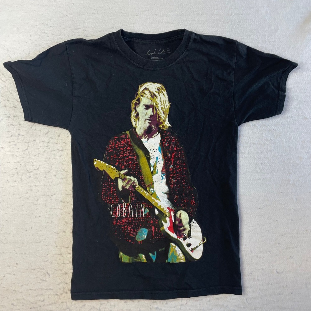 Kurt Cobain Graphic T-Shirt Small Black Nirvana Rock Band Grunge Short Sleeve